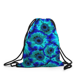 Рюкзак-мешок 3D с принтом Голубые хризантемы в Курске, 100% полиэстер | плотность ткани — 200 г/м2, размер — 35 х 45 см; лямки — толстые шнурки, застежка на шнуровке, без карманов и подкладки | 8 марта | голубые хризантемы | голубые цветы | хризантемы | цветы