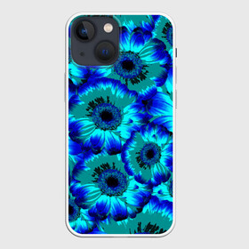 Чехол для iPhone 13 mini с принтом Голубые хризантемы в Курске,  |  | Тематика изображения на принте: 8 марта | голубые хризантемы | голубые цветы | хризантемы | цветы