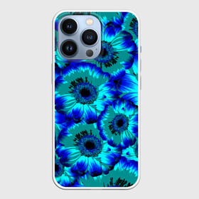 Чехол для iPhone 13 Pro с принтом Голубые хризантемы в Курске,  |  | Тематика изображения на принте: 8 марта | голубые хризантемы | голубые цветы | хризантемы | цветы