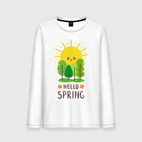 Мужской лонгслив хлопок с принтом Hello Spring в Курске, 100% хлопок |  | 2020 | арт | весна | деревья | лес | солнце | солнышко | цветы