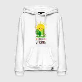 Мужская толстовка с принтом Hello Spring в Курске, френч-терри, мягкий теплый начес внутри (100% хлопок) | карман-кенгуру, эластичные манжеты и нижняя кромка, капюшон с подкладом и шнурком | 2020 | арт | весна | деревья | лес | солнце | солнышко | цветы