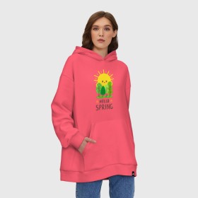 Худи SuperOversize хлопок с принтом Hello Spring в Курске, 70% хлопок, 30% полиэстер, мягкий начес внутри | карман-кенгуру, эластичная резинка на манжетах и по нижней кромке, двухслойный капюшон
 | 2020 | арт | весна | деревья | лес | солнце | солнышко | цветы