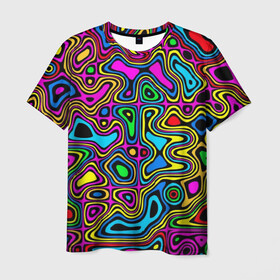 Мужская футболка 3D с принтом Психоделика в Курске, 100% полиэфир | прямой крой, круглый вырез горловины, длина до линии бедер | acid | hyper | neon | абстракция | дискотека | кислота | кислотная футболка | кислотный | клуб | клубная | неон | неоновый свет | ночной | растаман | трип | хайп | хайпер | яркий