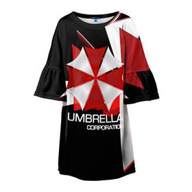 Детское платье 3D с принтом UMBRELLA CORP. в Курске, 100% полиэстер | прямой силуэт, чуть расширенный к низу. Круглая горловина, на рукавах — воланы | Тематика изображения на принте: biohazard | biohazard 7 | crocodile | fang | game | hand | monster | new umbrella | resident evil | resident evil 7 | umbrella | umbrella corp | umbrella corporation | zombie | обител