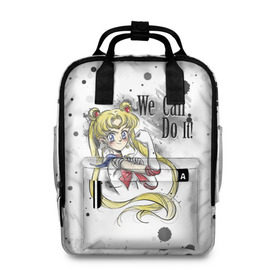 Женский рюкзак 3D с принтом Sailor Moon. We can do it! в Курске, 100% полиэстер | лямки с регулируемой длиной, сверху ручки, чтобы рюкзак нести как сумку. Основное отделение закрывается на молнию, как и внешний карман. Внутри два дополнительных кармана, один из которых закрывается на молнию. По бокам два дополнительных кармашка, куда поместится маленькая бутылочка
 | Тематика изображения на принте: ami | girl | mizuno | moon | sailor | tsukino | usagi | ами | банни | волшебница | девушка | малышка | махо сёдзё | мидзуно | минако | мун | рэй | сейлор | усаги | хино | цукино | чибиуса