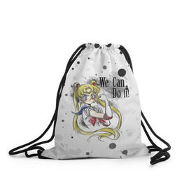 Рюкзак-мешок 3D с принтом Sailor Moon. We can do it! в Курске, 100% полиэстер | плотность ткани — 200 г/м2, размер — 35 х 45 см; лямки — толстые шнурки, застежка на шнуровке, без карманов и подкладки | Тематика изображения на принте: ami | girl | mizuno | moon | sailor | tsukino | usagi | ами | банни | волшебница | девушка | малышка | махо сёдзё | мидзуно | минако | мун | рэй | сейлор | усаги | хино | цукино | чибиуса