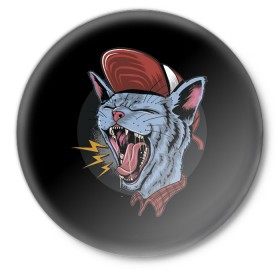 Значок с принтом Rock n Roll Cat в Курске,  металл | круглая форма, металлическая застежка в виде булавки | Тематика изображения на принте: 