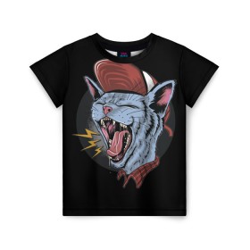 Детская футболка 3D с принтом Rock n Roll Cat в Курске, 100% гипоаллергенный полиэфир | прямой крой, круглый вырез горловины, длина до линии бедер, чуть спущенное плечо, ткань немного тянется | Тематика изображения на принте: 