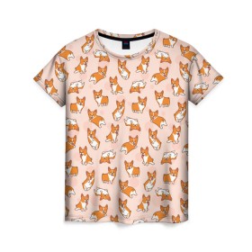 Женская футболка 3D с принтом Корги в Курске, 100% полиэфир ( синтетическое хлопкоподобное полотно) | прямой крой, круглый вырез горловины, длина до линии бедер | art | corgi | dog | арт | корги | паттерн | собака
