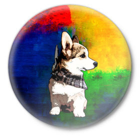 Значок с принтом Корги в Курске,  металл | круглая форма, металлическая застежка в виде булавки | art | corgi | dog | арт | корги | собака
