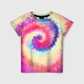 Детская футболка 3D с принтом Tie Dye vortex в Курске, 100% гипоаллергенный полиэфир | прямой крой, круглый вырез горловины, длина до линии бедер, чуть спущенное плечо, ткань немного тянется | Тематика изображения на принте: art | hype | maelstrom | swirl | tie dye | trend | vortex | акварель | акрил | арт | буйство | вихрь | дизайн | завихрение | краски | красок | тай дай | торнадо | тренд | трендовая | хайповая