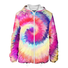 Мужская куртка 3D с принтом Tie Dye vortex в Курске, ткань верха — 100% полиэстер, подклад — флис | прямой крой, подол и капюшон оформлены резинкой с фиксаторами, два кармана без застежек по бокам, один большой потайной карман на груди. Карман на груди застегивается на липучку | Тематика изображения на принте: art | hype | maelstrom | swirl | tie dye | trend | vortex | акварель | акрил | арт | буйство | вихрь | дизайн | завихрение | краски | красок | тай дай | торнадо | тренд | трендовая | хайповая