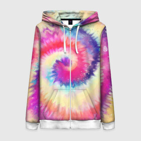 Женская толстовка 3D на молнии с принтом Tie Dye vortex в Курске, 100% полиэстер | длина до линии бедра, манжеты и пояс оформлены мягкой тканевой резинкой, двухслойный капюшон со шнурком для регулировки, спереди молния, по бокам два кармана | Тематика изображения на принте: art | hype | maelstrom | swirl | tie dye | trend | vortex | акварель | акрил | арт | буйство | вихрь | дизайн | завихрение | краски | красок | тай дай | торнадо | тренд | трендовая | хайповая