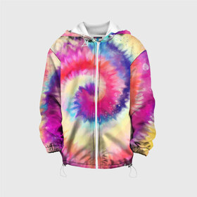 Детская куртка 3D с принтом Tie Dye vortex в Курске, 100% полиэстер | застежка — молния, подол и капюшон оформлены резинкой с фиксаторами, по бокам — два кармана без застежек, один потайной карман на груди, плотность верхнего слоя — 90 г/м2; плотность флисового подклада — 260 г/м2 | art | hype | maelstrom | swirl | tie dye | trend | vortex | акварель | акрил | арт | буйство | вихрь | дизайн | завихрение | краски | красок | тай дай | торнадо | тренд | трендовая | хайповая