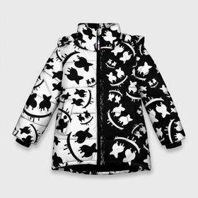 Зимняя куртка для девочек 3D с принтом MARSHMELLO в Курске, ткань верха — 100% полиэстер; подклад — 100% полиэстер, утеплитель — 100% полиэстер. | длина ниже бедра, удлиненная спинка, воротник стойка и отстегивающийся капюшон. Есть боковые карманы с листочкой на кнопках, утяжки по низу изделия и внутренний карман на молнии. 

Предусмотрены светоотражающий принт на спинке, радужный светоотражающий элемент на пуллере молнии и на резинке для утяжки. | Тематика изображения на принте: black | black and white | marshmello | music | white | белое | маршиеллоу | маска | музыка | музыкант | черное | черное и белое