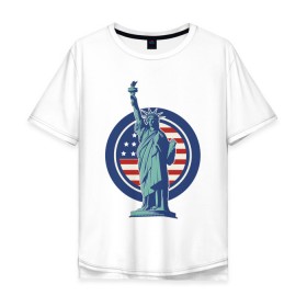 Мужская футболка хлопок Oversize с принтом Usa Liberty Statue в Курске, 100% хлопок | свободный крой, круглый ворот, “спинка” длиннее передней части | Тематика изображения на принте: friends | liberty | liberty statue | logo | new york | statue | usa | друзья | нью йорк | статуя | статуя свободы | сша