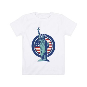 Детская футболка хлопок с принтом Usa Liberty Statue в Курске, 100% хлопок | круглый вырез горловины, полуприлегающий силуэт, длина до линии бедер | Тематика изображения на принте: friends | liberty | liberty statue | logo | new york | statue | usa | друзья | нью йорк | статуя | статуя свободы | сша