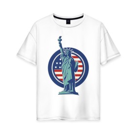 Женская футболка хлопок Oversize с принтом Usa Liberty Statue в Курске, 100% хлопок | свободный крой, круглый ворот, спущенный рукав, длина до линии бедер
 | friends | liberty | liberty statue | logo | new york | statue | usa | друзья | нью йорк | статуя | статуя свободы | сша