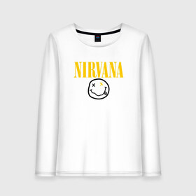 Женский лонгслив хлопок с принтом NIRVANA в Курске, 100% хлопок |  | cobain | kurt donald cobain | nirvana | smile | альтернативный рок | гранж | дэйв грол | крист новоселич | курт кобейн | нирвана | смайл