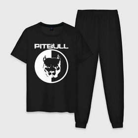 Мужская пижама хлопок с принтом Pitbull в Курске, 100% хлопок | брюки и футболка прямого кроя, без карманов, на брюках мягкая резинка на поясе и по низу штанин
 | Тематика изображения на принте: 