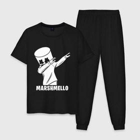 Мужская пижама хлопок с принтом MARSHMELLO в Курске, 100% хлопок | брюки и футболка прямого кроя, без карманов, на брюках мягкая резинка на поясе и по низу штанин
 | america | dj | marshmello | smile | usa | америка | маршмелло | смайл | сша