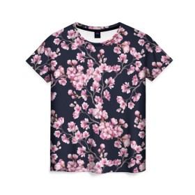 Женская футболка 3D с принтом Сакура в Курске, 100% полиэфир ( синтетическое хлопкоподобное полотно) | прямой крой, круглый вырез горловины, длина до линии бедер | 8 марта | sakura | дерево в цветах | листья | сакура | цветы