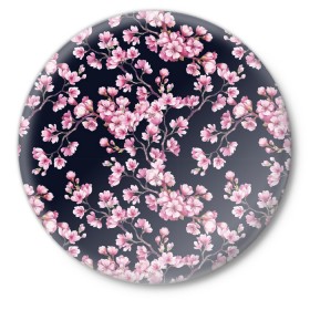 Значок с принтом Сакура в Курске,  металл | круглая форма, металлическая застежка в виде булавки | Тематика изображения на принте: 8 марта | sakura | дерево в цветах | листья | сакура | цветы