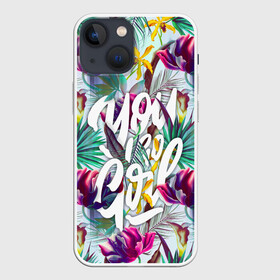 Чехол для iPhone 13 mini с принтом You go Girl в Курске,  |  | Тематика изображения на принте: girl | grl pwr | woman | девушкам | девушки | листья | подарок | тропические цветы | фламинго | цветы