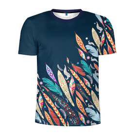 Мужская футболка 3D спортивная с принтом Перья в Курске, 100% полиэстер с улучшенными характеристиками | приталенный силуэт, круглая горловина, широкие плечи, сужается к линии бедра | girl | woman | девушкам | девушки | листья | пёрышки | перья | подарок | тропические цветы | цветы