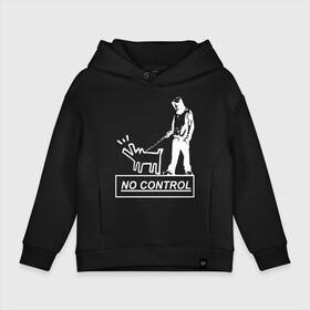 Детское худи Oversize хлопок с принтом No control - Banksy  в Курске, френч-терри — 70% хлопок, 30% полиэстер. Мягкий теплый начес внутри —100% хлопок | боковые карманы, эластичные манжеты и нижняя кромка, капюшон на магнитной кнопке | Тематика изображения на принте: banksy | анархизм | андерграунд | антивоенное движение | антиимпериализм | антикапитализм | арт | бенкс | бенкси | бристоль | бэнкс | бэнкси | граффити | из англии | картина | на стене | нигилизм