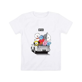Детская футболка хлопок с принтом BT21 в Курске, 100% хлопок | круглый вырез горловины, полуприлегающий силуэт, длина до линии бедер | bt21 | bts | k pop | бт21 | бтс | бтс 2020 | группа бтс | к поп | кей поп | кейпоп