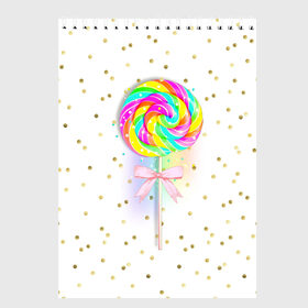 Скетчбук с принтом Леденец в Курске, 100% бумага
 | 48 листов, плотность листов — 100 г/м2, плотность картонной обложки — 250 г/м2. Листы скреплены сверху удобной пружинной спиралью | бант | десерт | конфеты | леденец | розовый | сахар | сладкий | сладости