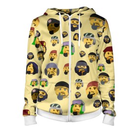 Женская толстовка 3D на молнии с принтом Thinking emoji skins в Курске, 100% полиэстер | длина до линии бедра, манжеты и пояс оформлены мягкой тканевой резинкой, двухслойный капюшон со шнурком для регулировки, спереди молния, по бокам два кармана | Тематика изображения на принте: battlefield текстуры | doodling | emoji | pattern | skins | textures | thinking | tiles | военные | дудлинг | думающий | коллаж | паттерны | скины | смайлик | солдаты | тайлы | фон | эмоджи