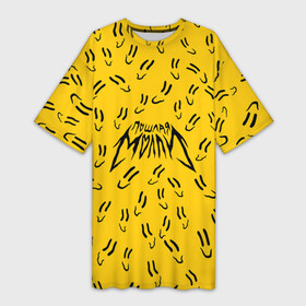Платье-футболка 3D с принтом Пошлая Молли Смайлики в Курске,  |  | pop | punk | rock | желтый | лого | панк | паттерн | поп | рок | смайл | смайлик