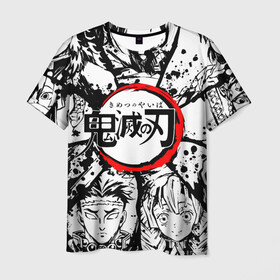 Мужская футболка 3D с принтом KIMETSU NO YAIBA в Курске, 100% полиэфир | прямой крой, круглый вырез горловины, длина до линии бедер | demon slayer | kimetsu no yaiba | nezuko | shinobu | slayer | tanjiro | zenitsu | гию томиока | зенитцу | иноске хашибира | клинок рассекающий демонов | незуко | танджиро | шинобу кочо