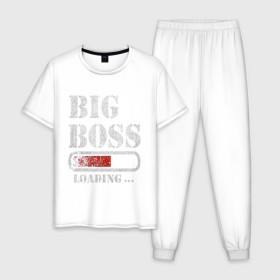 Мужская пижама хлопок с принтом Big Boss в Курске, 100% хлопок | брюки и футболка прямого кроя, без карманов, на брюках мягкая резинка на поясе и по низу штанин
 | art | big boss | boss | inscription | loading | арт | большой босс | босс | загрузка | надпись