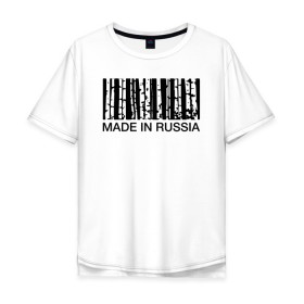 Мужская футболка хлопок Oversize с принтом Made in Russia в Курске, 100% хлопок | свободный крой, круглый ворот, “спинка” длиннее передней части | barcode | country | forest | russia | береза | лес | родина | россия | страна | штрихкод