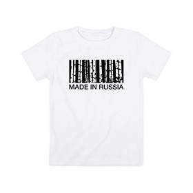 Детская футболка хлопок с принтом Made in Russia в Курске, 100% хлопок | круглый вырез горловины, полуприлегающий силуэт, длина до линии бедер | Тематика изображения на принте: barcode | country | forest | russia | береза | лес | родина | россия | страна | штрихкод