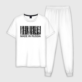 Мужская пижама хлопок с принтом Made in Russia в Курске, 100% хлопок | брюки и футболка прямого кроя, без карманов, на брюках мягкая резинка на поясе и по низу штанин
 | barcode | country | forest | russia | береза | лес | родина | россия | страна | штрихкод