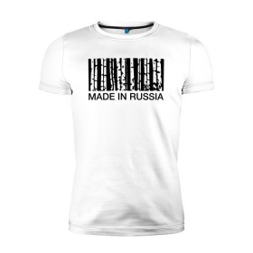 Мужская футболка премиум с принтом Made in Russia в Курске, 92% хлопок, 8% лайкра | приталенный силуэт, круглый вырез ворота, длина до линии бедра, короткий рукав | barcode | country | forest | russia | береза | лес | родина | россия | страна | штрихкод