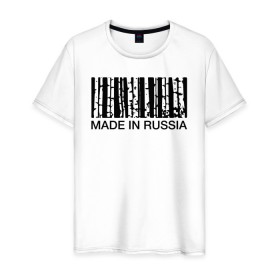 Мужская футболка хлопок с принтом Made in Russia в Курске, 100% хлопок | прямой крой, круглый вырез горловины, длина до линии бедер, слегка спущенное плечо. | Тематика изображения на принте: barcode | country | forest | russia | береза | лес | родина | россия | страна | штрихкод
