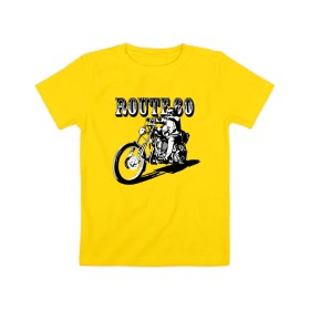 Детская футболка хлопок с принтом Трасса 60 в Курске, 100% хлопок | круглый вырез горловины, полуприлегающий силуэт, длина до линии бедер | biker | guy | headlight | man | motorcycle | route | байкер | мотоцикл | мужчина | парень | трасса | фара