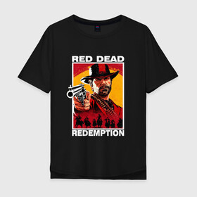 Мужская футболка хлопок Oversize с принтом Red Dead Redemption 3d в Курске, 100% хлопок | свободный крой, круглый ворот, “спинка” длиннее передней части | 3д | rdr | red dead redemption 2 | иллюзия | ковбой с пистолетом | персонаж из игры | рдр | ред дед редемпшен