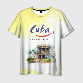 Мужская футболка 3D с принтом Куба в Курске, 100% полиэфир | прямой крой, круглый вырез горловины, длина до линии бедер | cuba | карибы | куба | лето | пальмы | путешествия | солнце | туризм