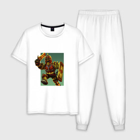 Мужская пижама хлопок с принтом Roblox 3d в Курске, 100% хлопок | брюки и футболка прямого кроя, без карманов, на брюках мягкая резинка на поясе и по низу штанин
 | Тематика изображения на принте: 3d | roblox | иллюзия | роблокс | рыцарь с мечом