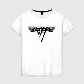 Женская футболка хлопок с принтом Van Halen Logo | Ван Хален (Z) в Курске, 100% хлопок | прямой крой, круглый вырез горловины, длина до линии бедер, слегка спущенное плечо | lee roth | van halen | vh | алекс ван хален | вольфганг ван хален | глэм метал | дэвид ли рот | хард рок | хеви метал | эдди ван хален