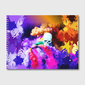 Альбом для рисования с принтом Череп в дыму в Курске, 100% бумага
 | матовая бумага, плотность 200 мг. | вода | дым | краски | огонь | скелеты | цветной | череп | шашки | яркий