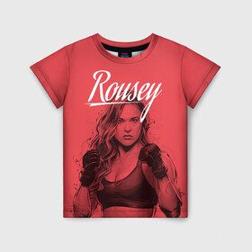Детская футболка 3D с принтом Ronda Rousey в Курске, 100% гипоаллергенный полиэфир | прямой крой, круглый вырез горловины, длина до линии бедер, чуть спущенное плечо, ткань немного тянется | mma | ronda rousey | rowdy | ufc | мма | ронда роузи