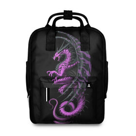 Женский рюкзак 3D с принтом Purple Dragon в Курске, 100% полиэстер | лямки с регулируемой длиной, сверху ручки, чтобы рюкзак нести как сумку. Основное отделение закрывается на молнию, как и внешний карман. Внутри два дополнительных кармана, один из которых закрывается на молнию. По бокам два дополнительных кармашка, куда поместится маленькая бутылочка
 | beast | dinosaur | dragon | fire | hunter | ice | monster | predator | reptile | динозавр | дракон | зверь | лед | ледяной | монстр | огненный | огонь | охотник | хищник