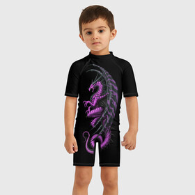 Детский купальный костюм 3D с принтом Purple Dragon в Курске, Полиэстер 85%, Спандекс 15% | застежка на молнии на спине | beast | dinosaur | dragon | fire | hunter | ice | monster | predator | reptile | динозавр | дракон | зверь | лед | ледяной | монстр | огненный | огонь | охотник | хищник